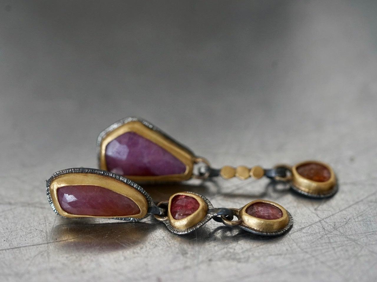 Asymmetrical Sapphire and spinel earrings