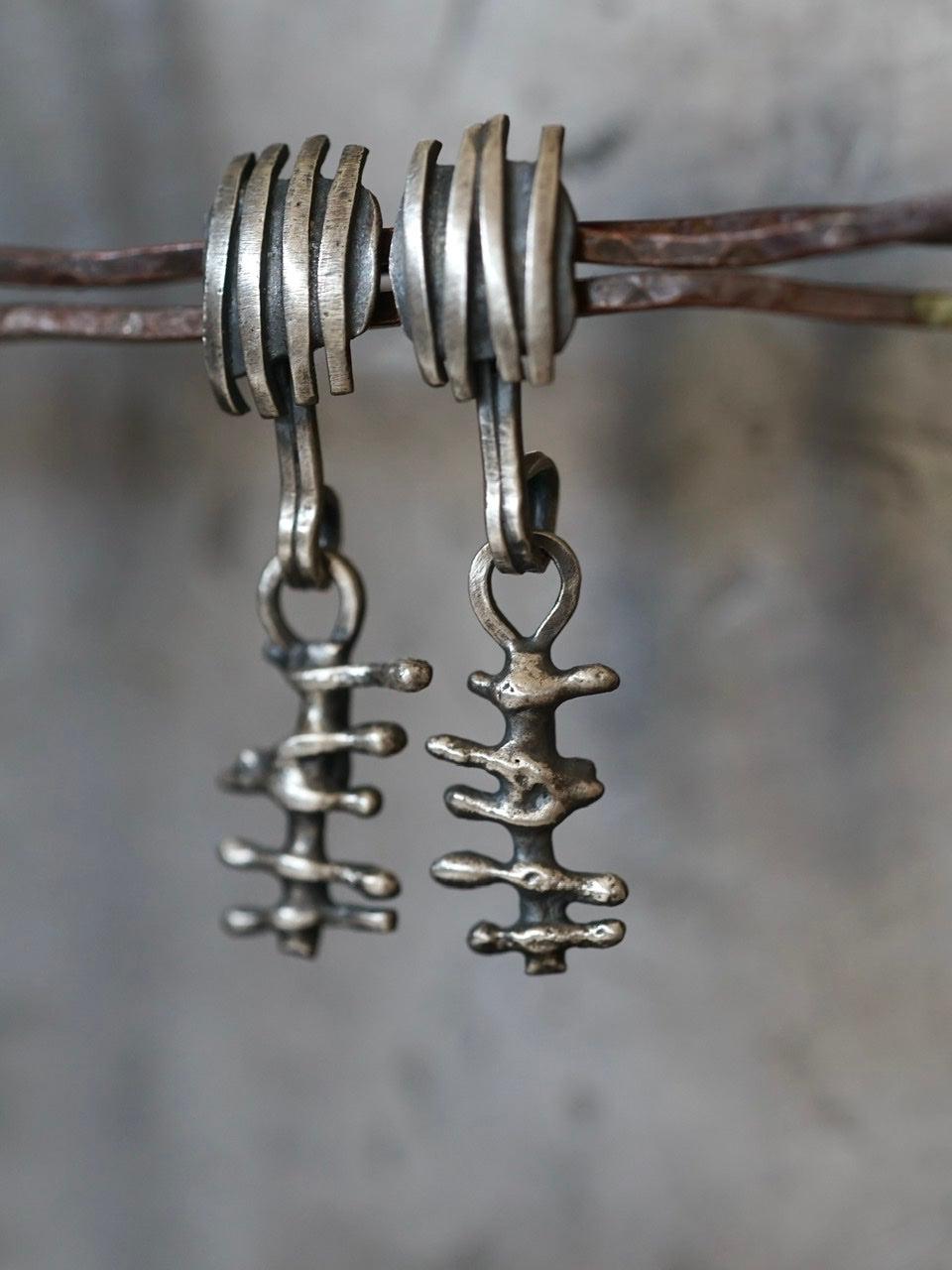 Remnants/ withered series, small skeletal sterling silver earrings