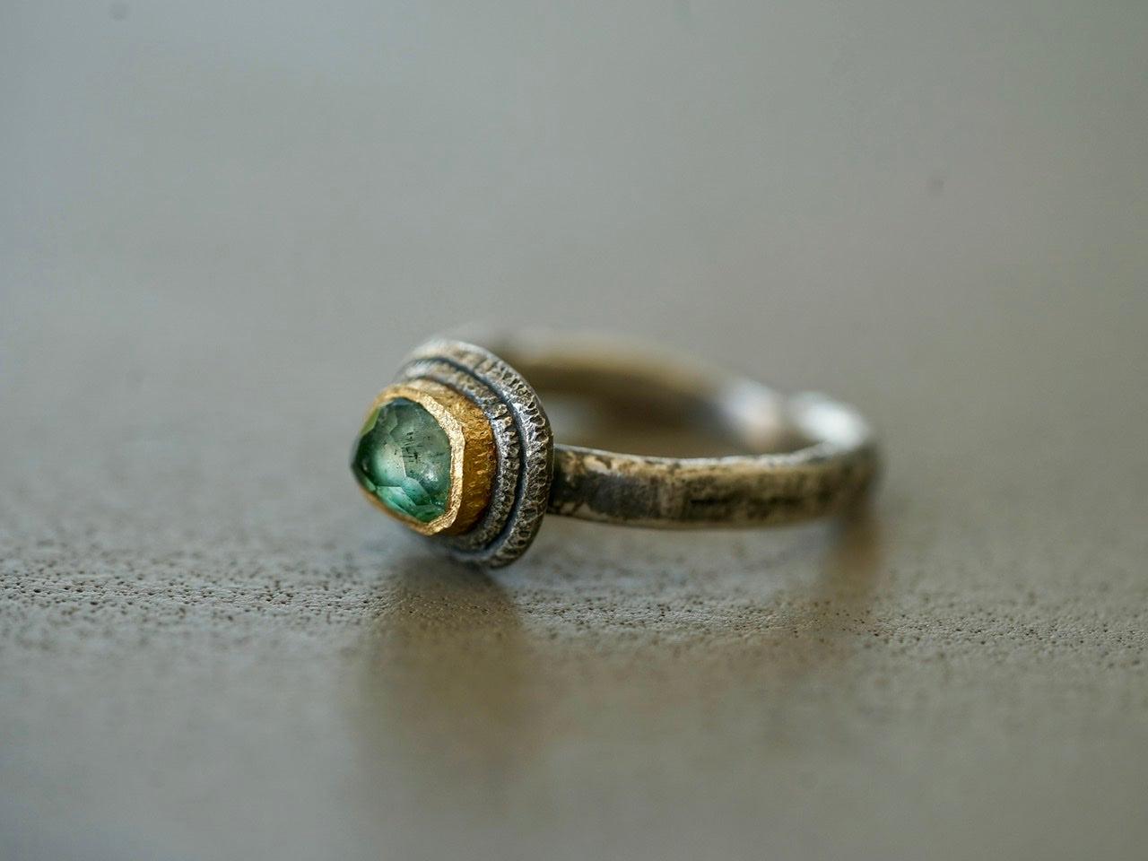 Tourmaline store ring hammered gold & silver ring