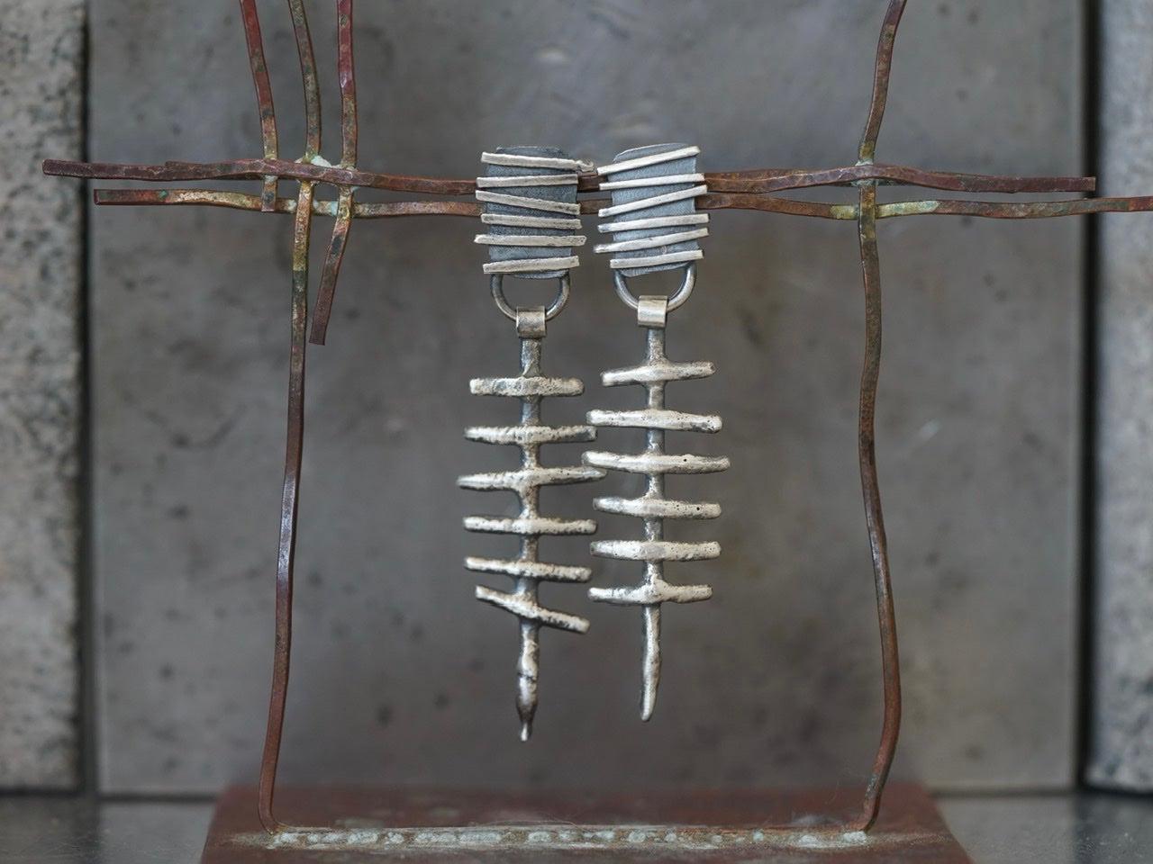Remnants/ withered series, large skeletal sterling silver earrings