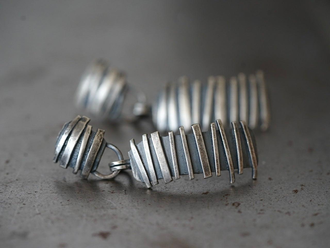 Remnants/ withered series, horizontal stripes sterling silver earrings