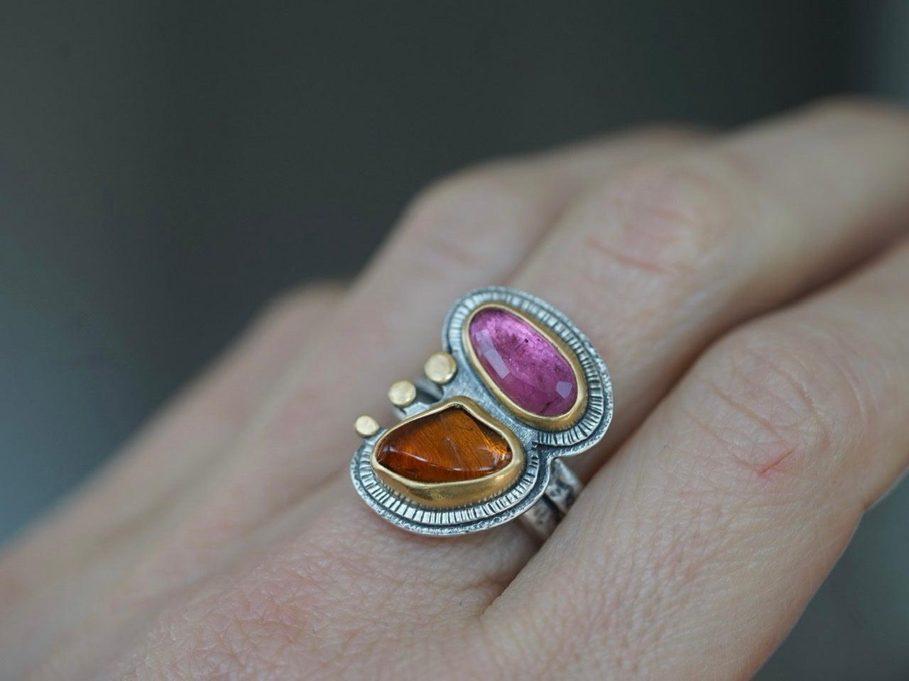 Tourmaline ring with gold accents, size 7