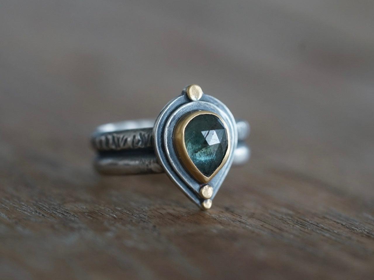 Teal blue sapphire ring size 8