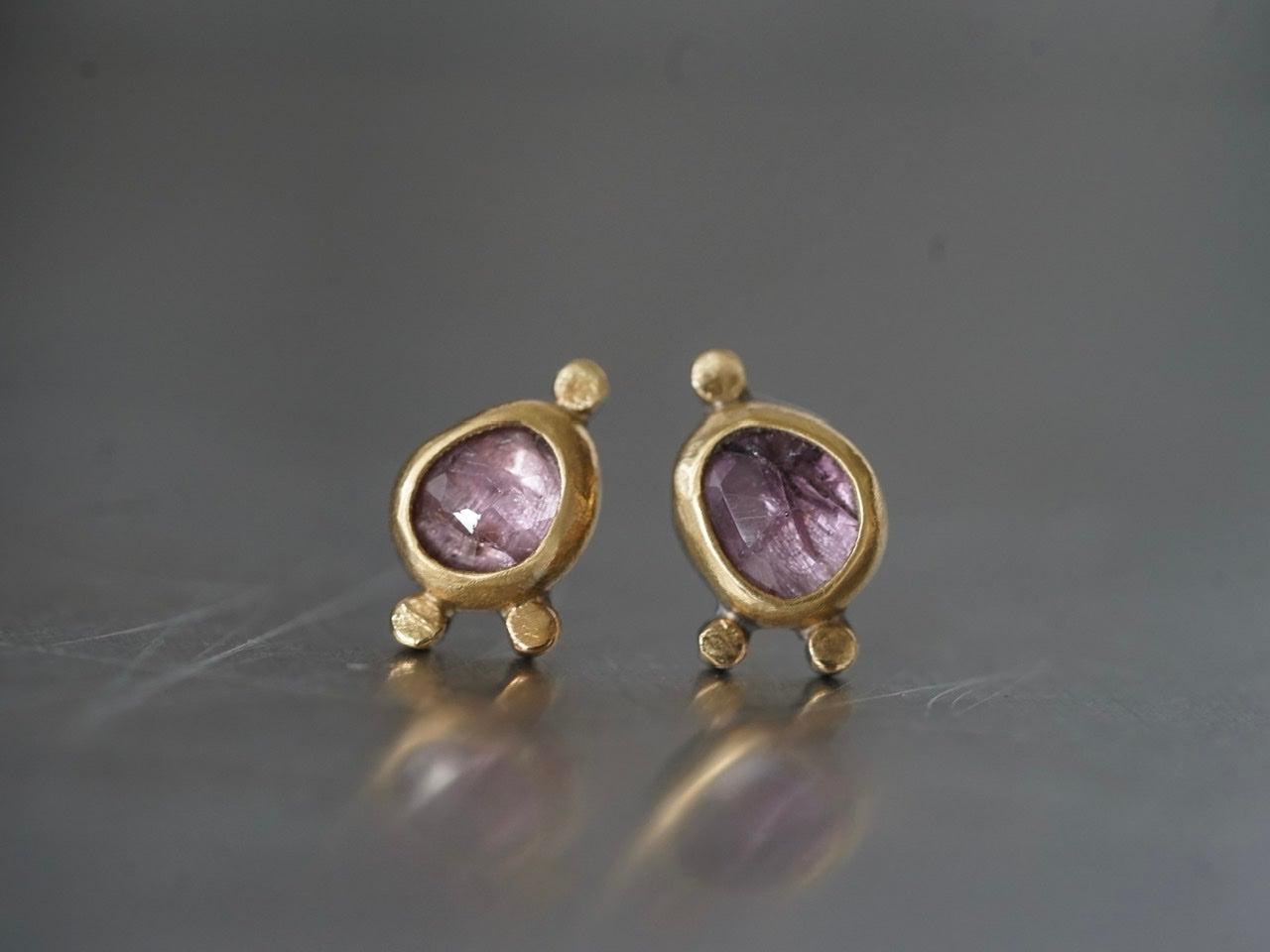 Lavender purple spinel and22k gold post earrings