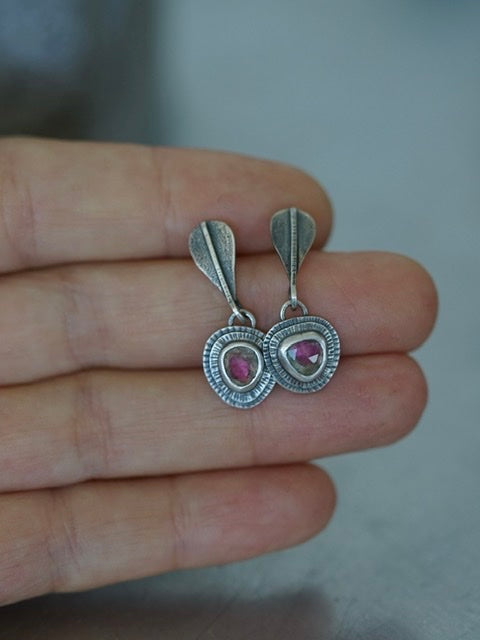 Watermelon tourmaline dangly drop earrings