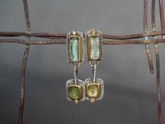 RESERVED for Ness, payment 1/2 Green tourmaline and 22k gold dangly drop earrings