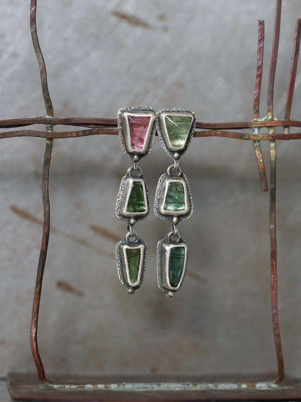 Tourmaline dangly post earrings
