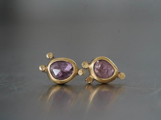 Lavender purple spinel and22k gold post earrings