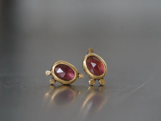 Rose cut pink tourmaline and 22k gold post earrings