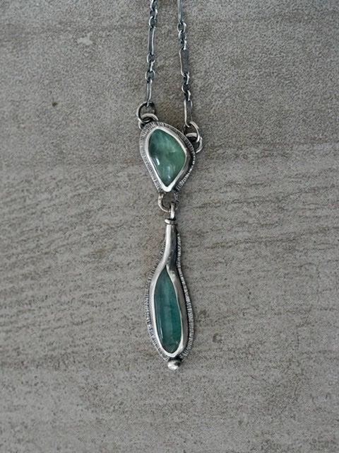 Carved teal blue tourmaline necklace