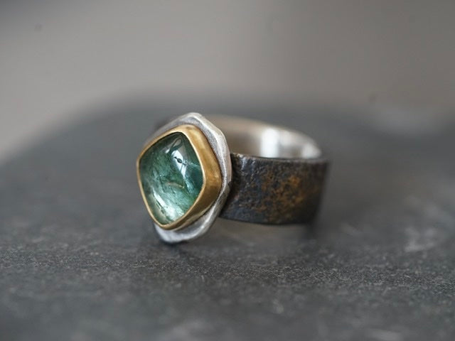 Green tourmaline and gold ring size 7.5