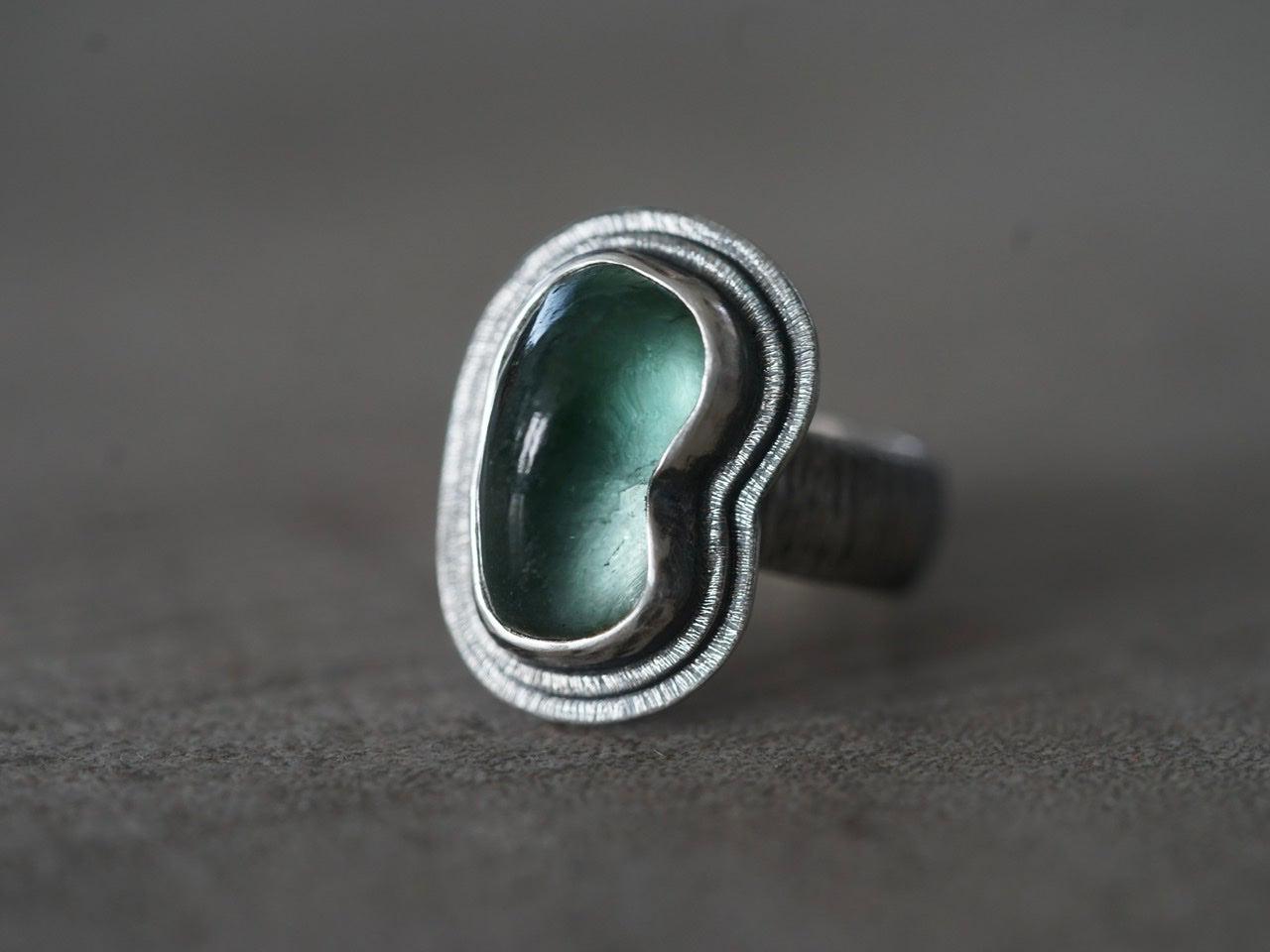 Carved teal tourmaline ring, size 7.25