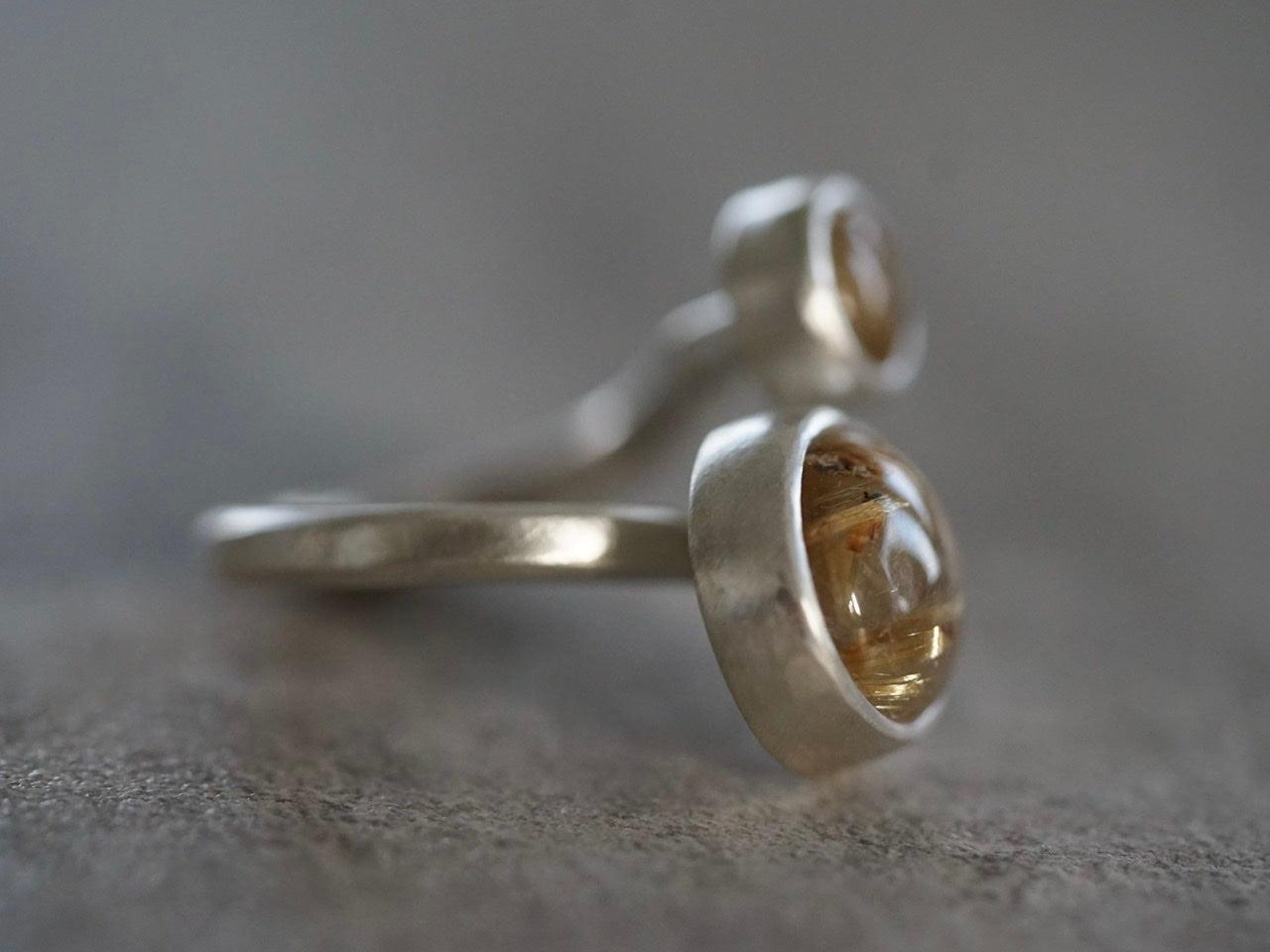 Golden rutile quartz spiral ring