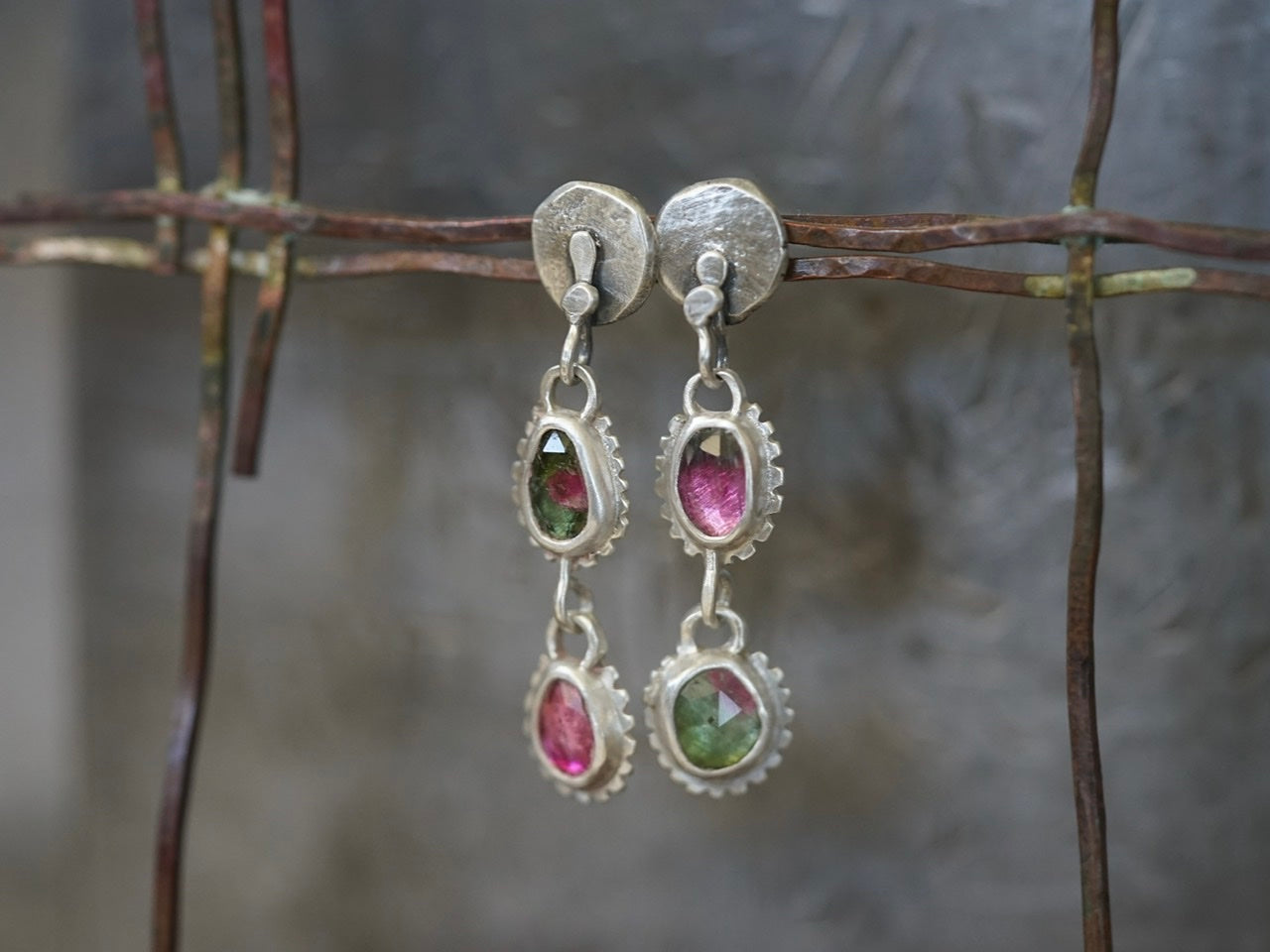 RESERVED Watermelon tourmaline earrings