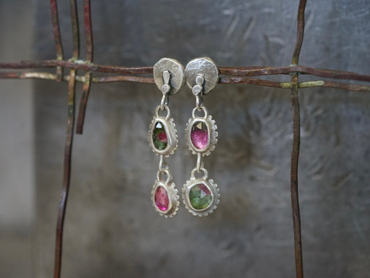 RESERVED Watermelon tourmaline earrings