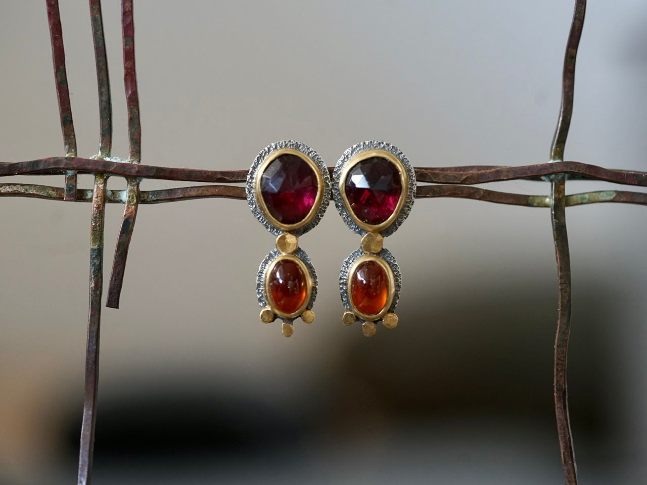 Garnet and Gold post earrings