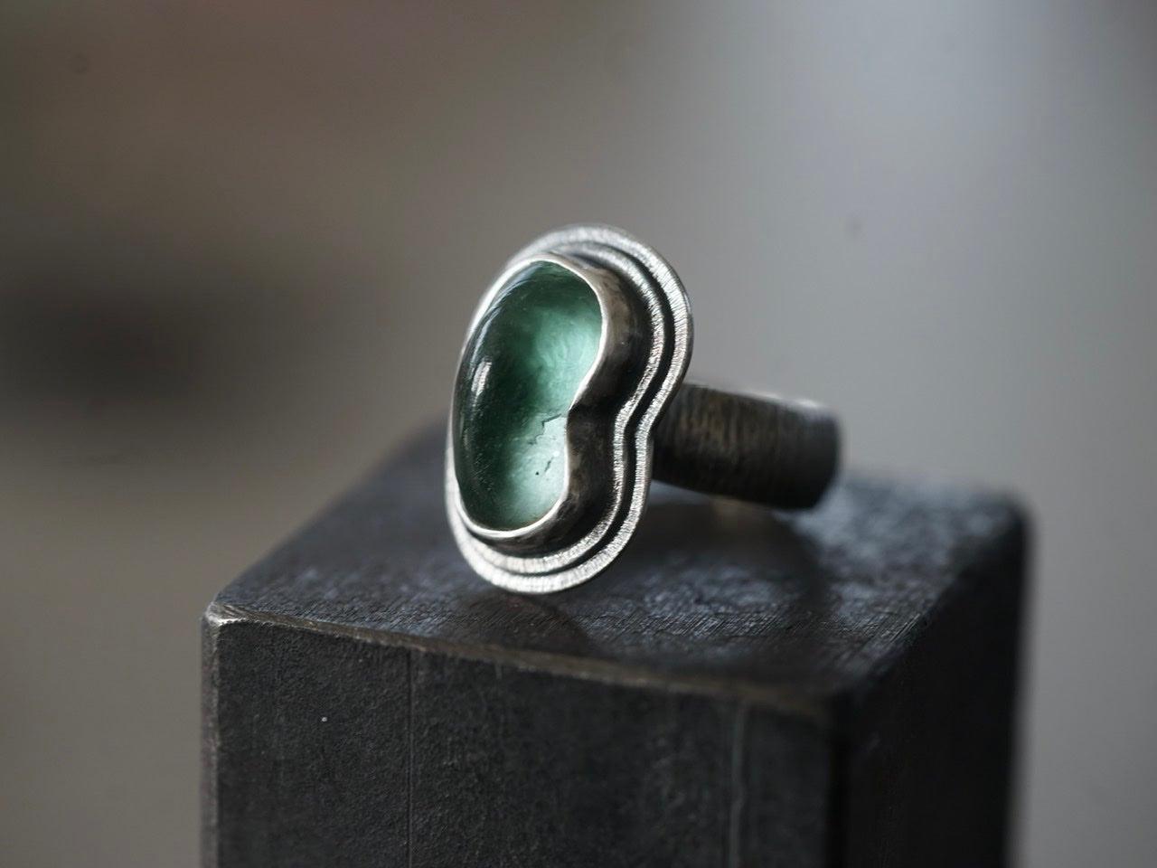 Carved teal tourmaline ring, size 7.25