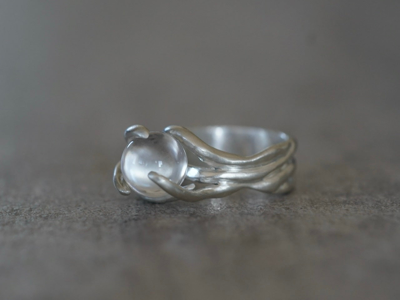 Crystal globe ring, hand carved, one of a kind, size 8