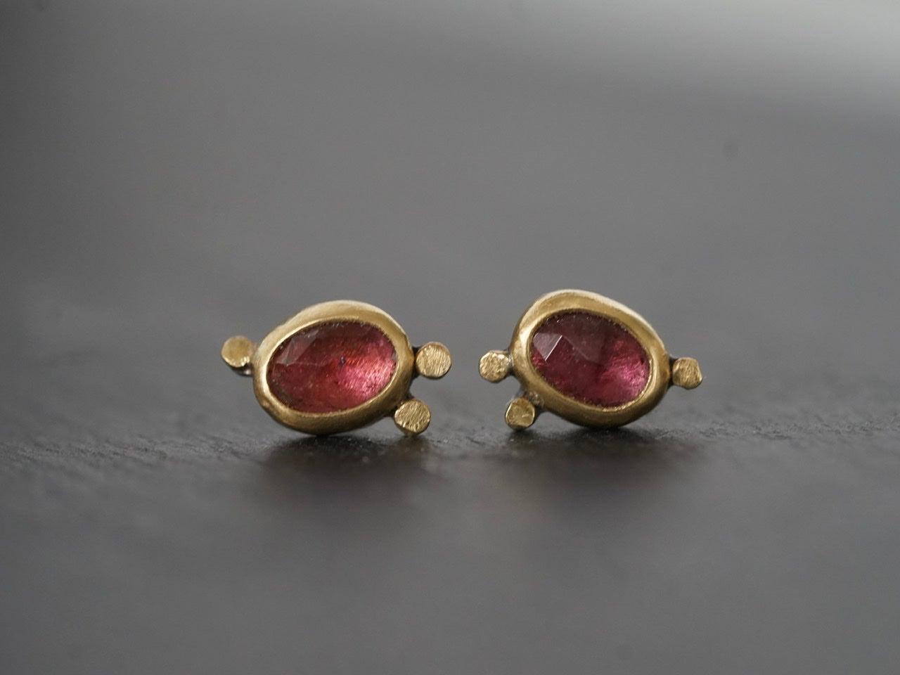 Rose cut pink tourmaline and 22k gold post earrings