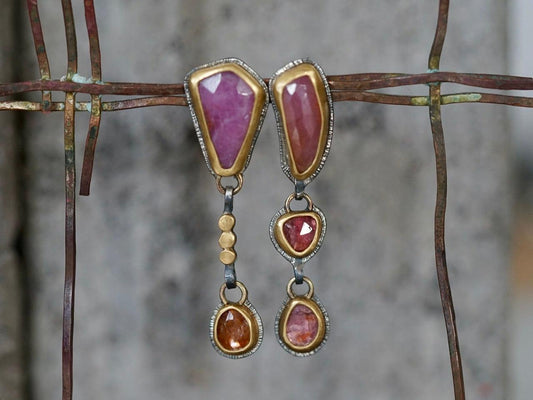 Asymmetrical Sapphire and spinel earrings