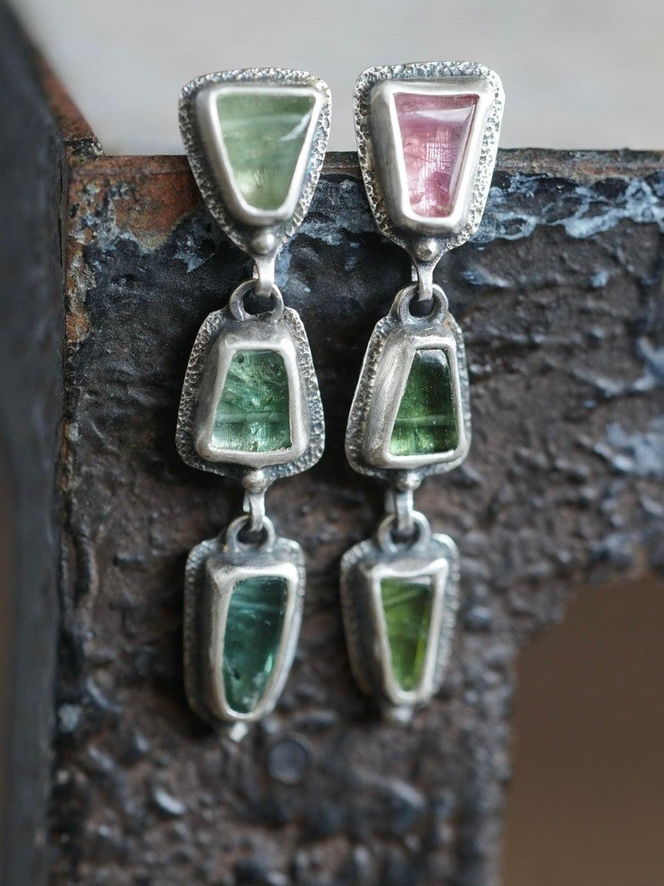 Tourmaline dangly post earrings