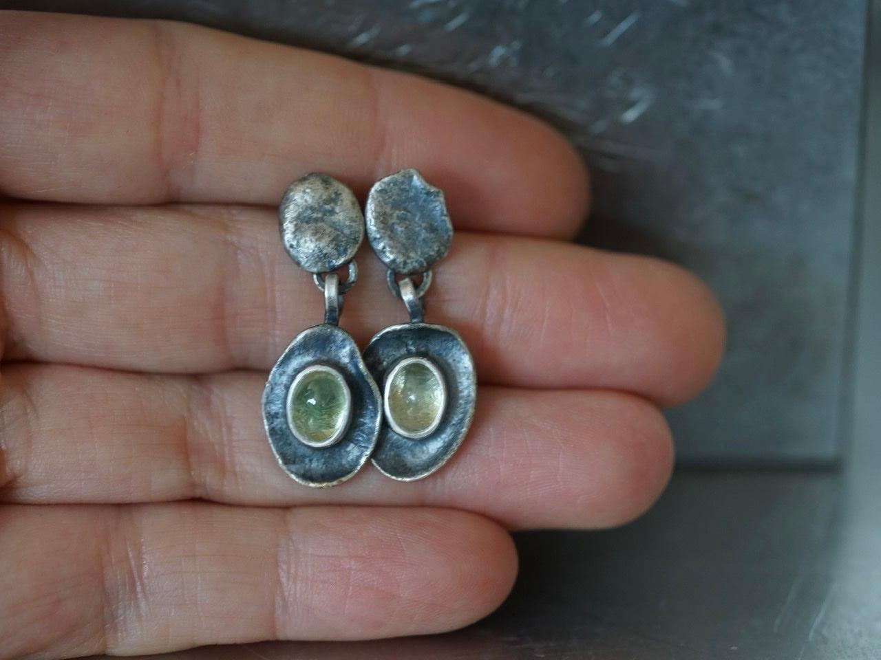 Melted series, green aquamarine earrings