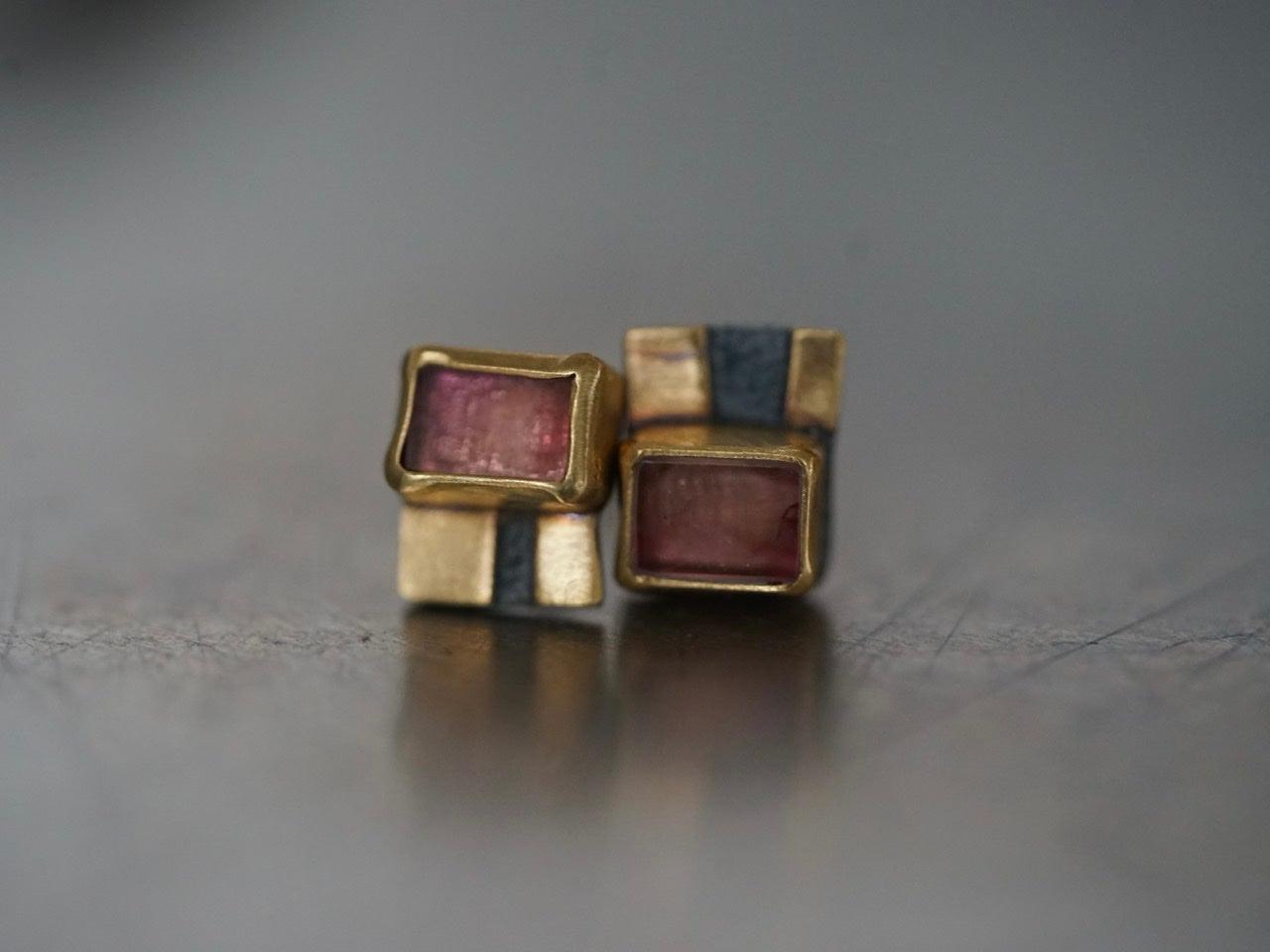 Rose colored tourmaline and 22k gold post earrings