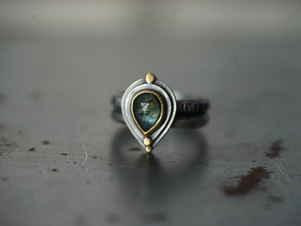 Teal blue sapphire ring size 8