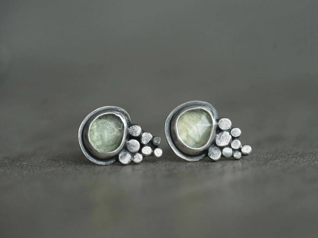 Prehnite Medusa post earrings