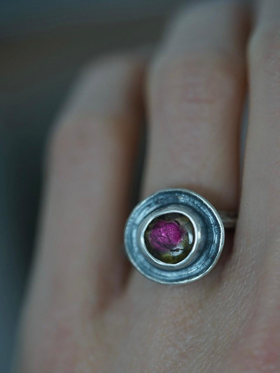 Layered raw tourmaline ring, size 6.5