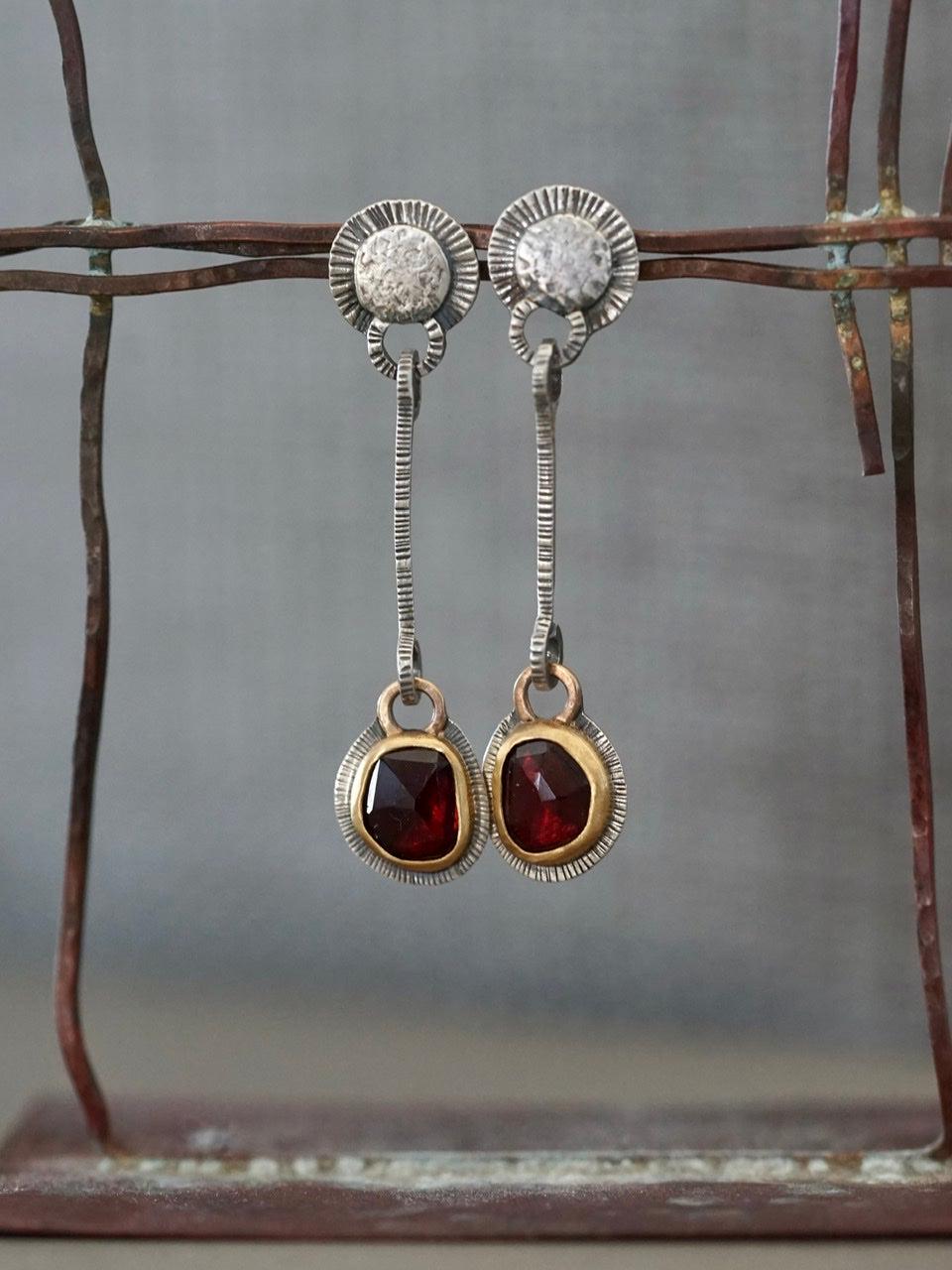 Dangly garnet and 22k gold earrings