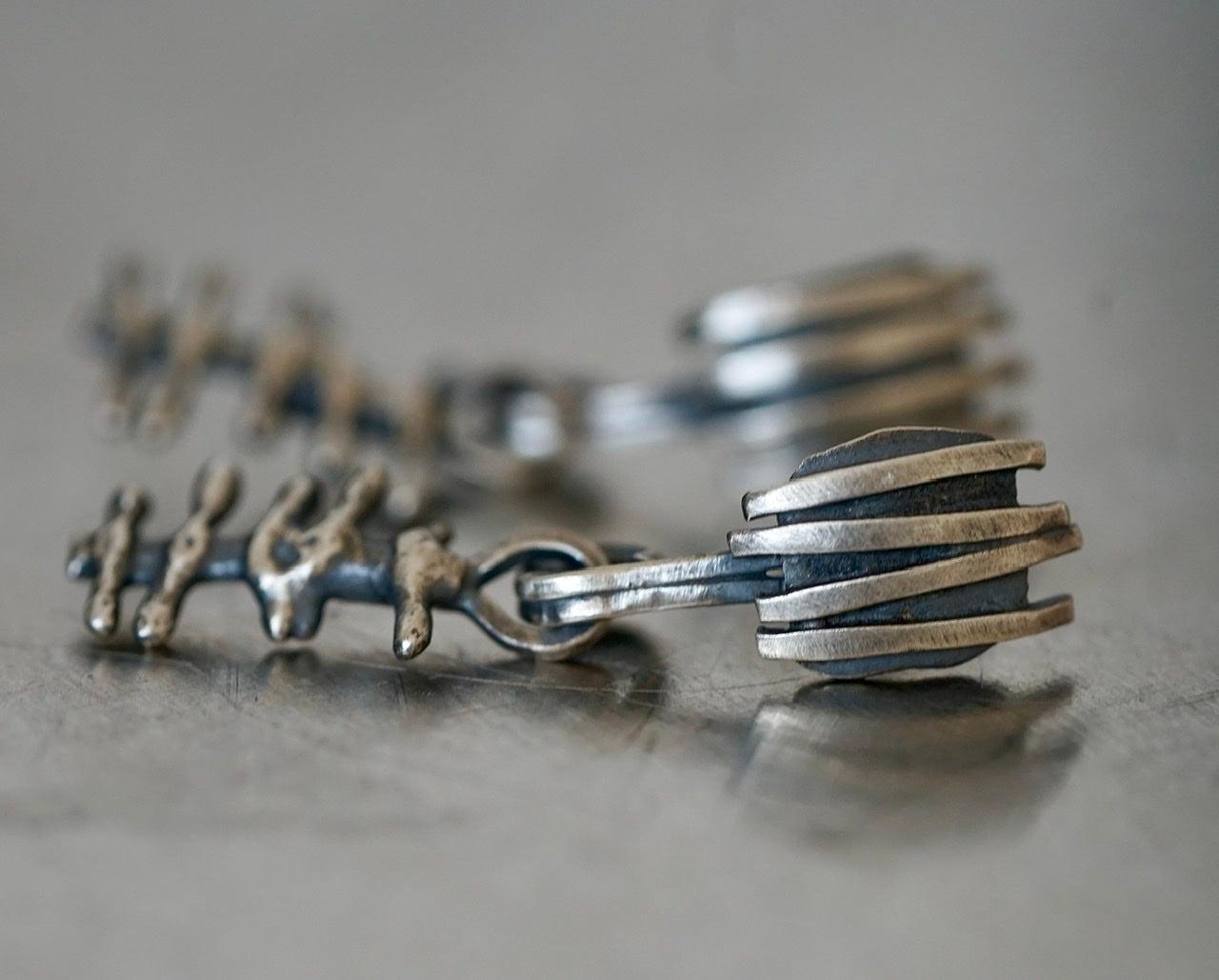 Remnants/ withered series, small skeletal sterling silver earrings