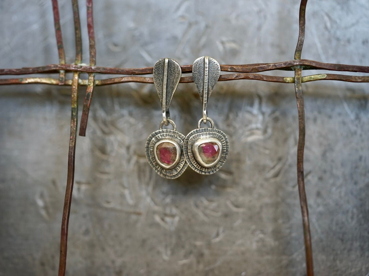 Watermelon tourmaline dangly drop earrings
