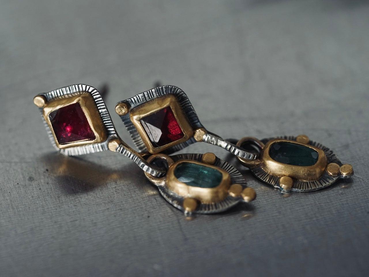 Tourmaline and 22k gold drop earrings
