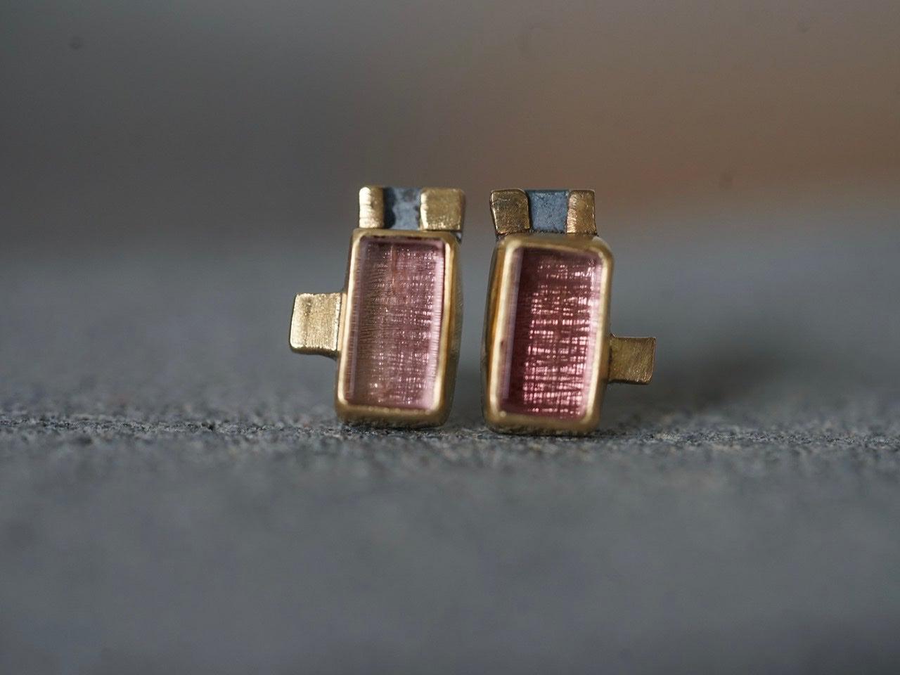 Rose coloured tourmaline and 22k gold post earrings