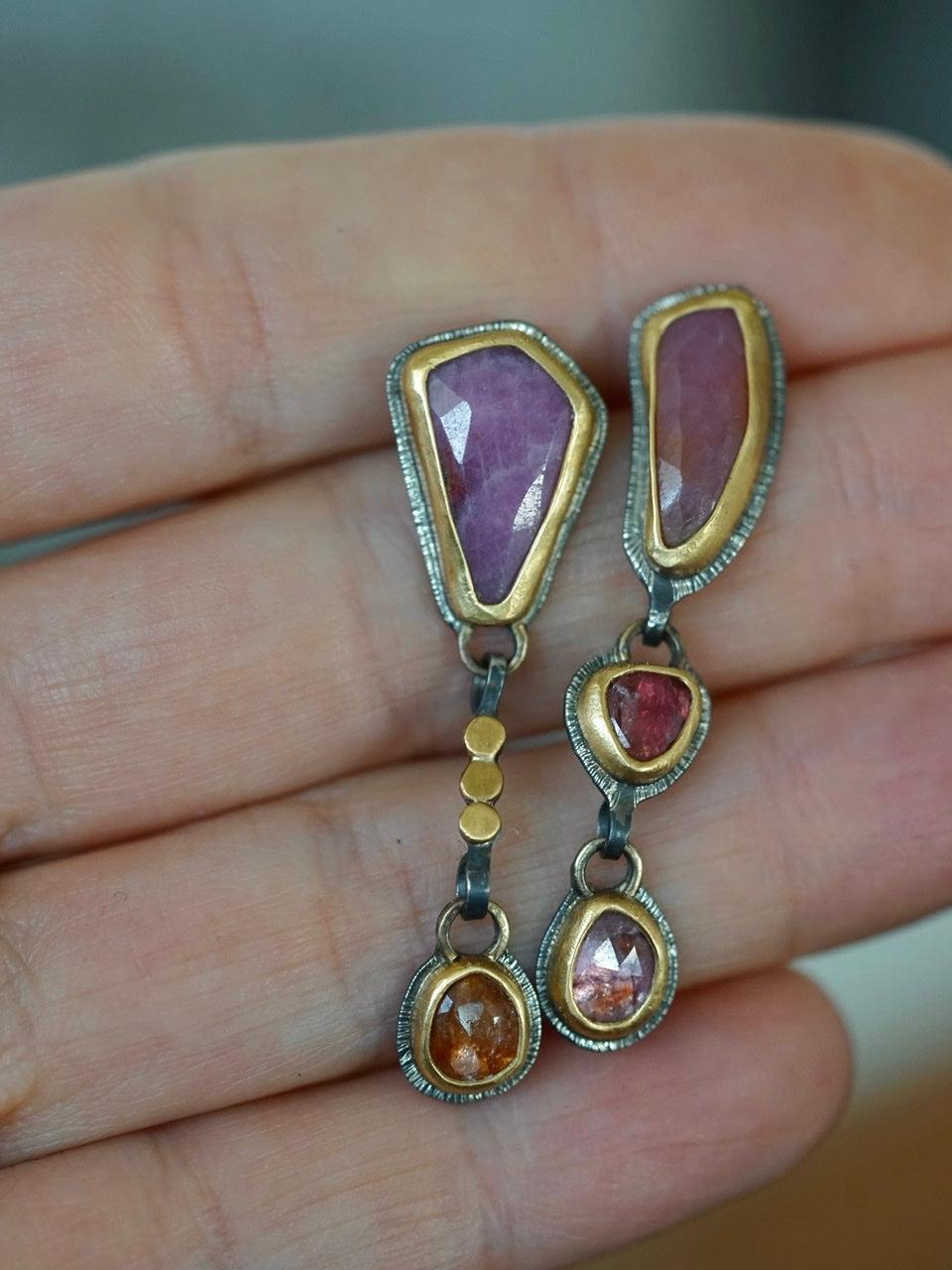 Asymmetrical Sapphire and spinel earrings