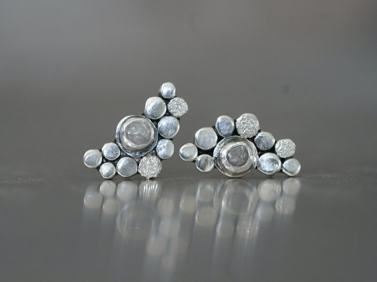 raw diamond and sterling silver cluster earrings