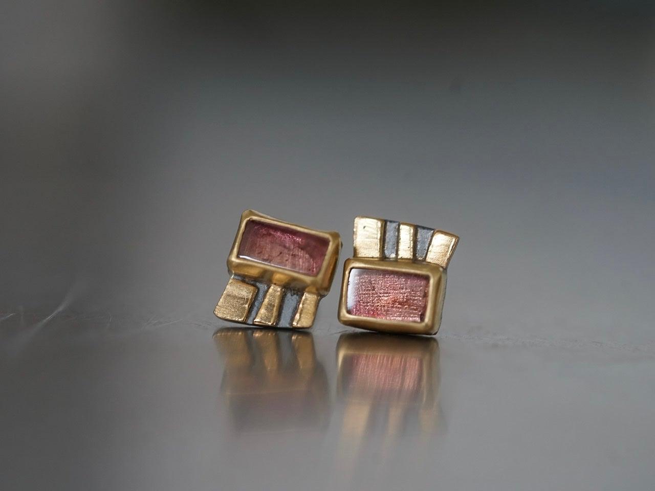 Rose tourmaline and 22k gold post earrings