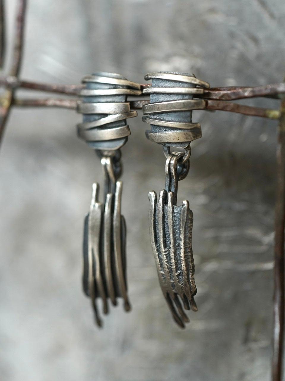 Remnants/ withered series, vertical stripes sterling silver earrings