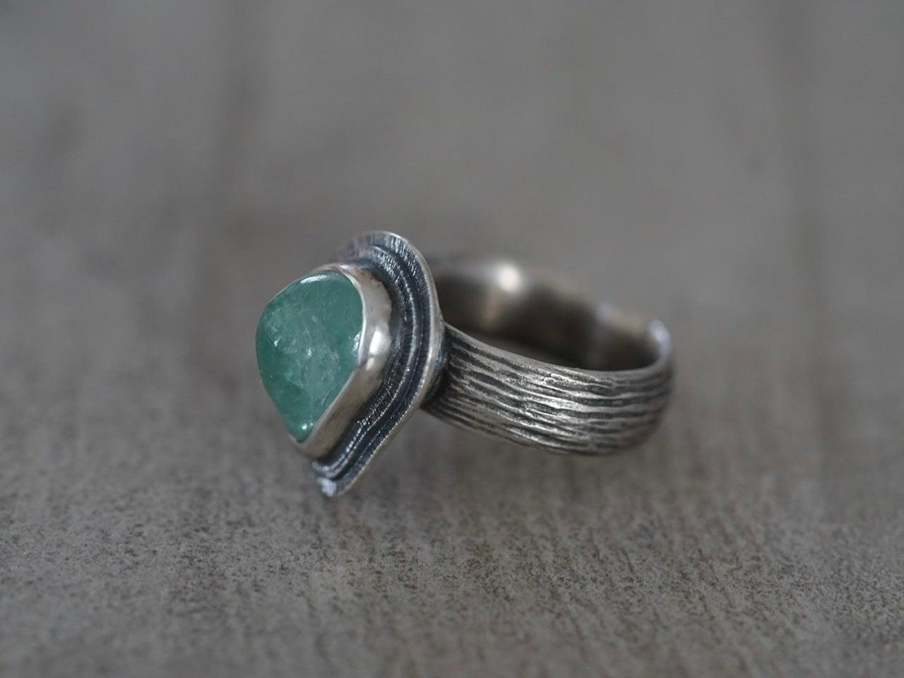Carved aqua blue tourmaline ring, size 6.75