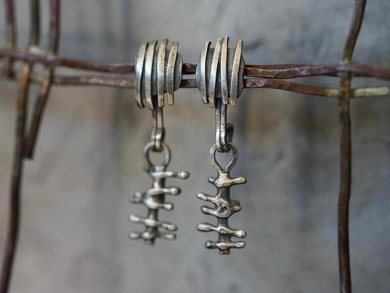 Remnants/ withered series, small skeletal sterling silver earrings