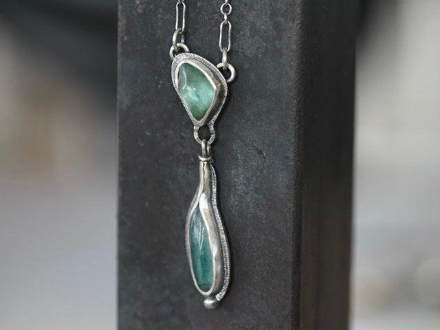 Carved teal blue tourmaline necklace