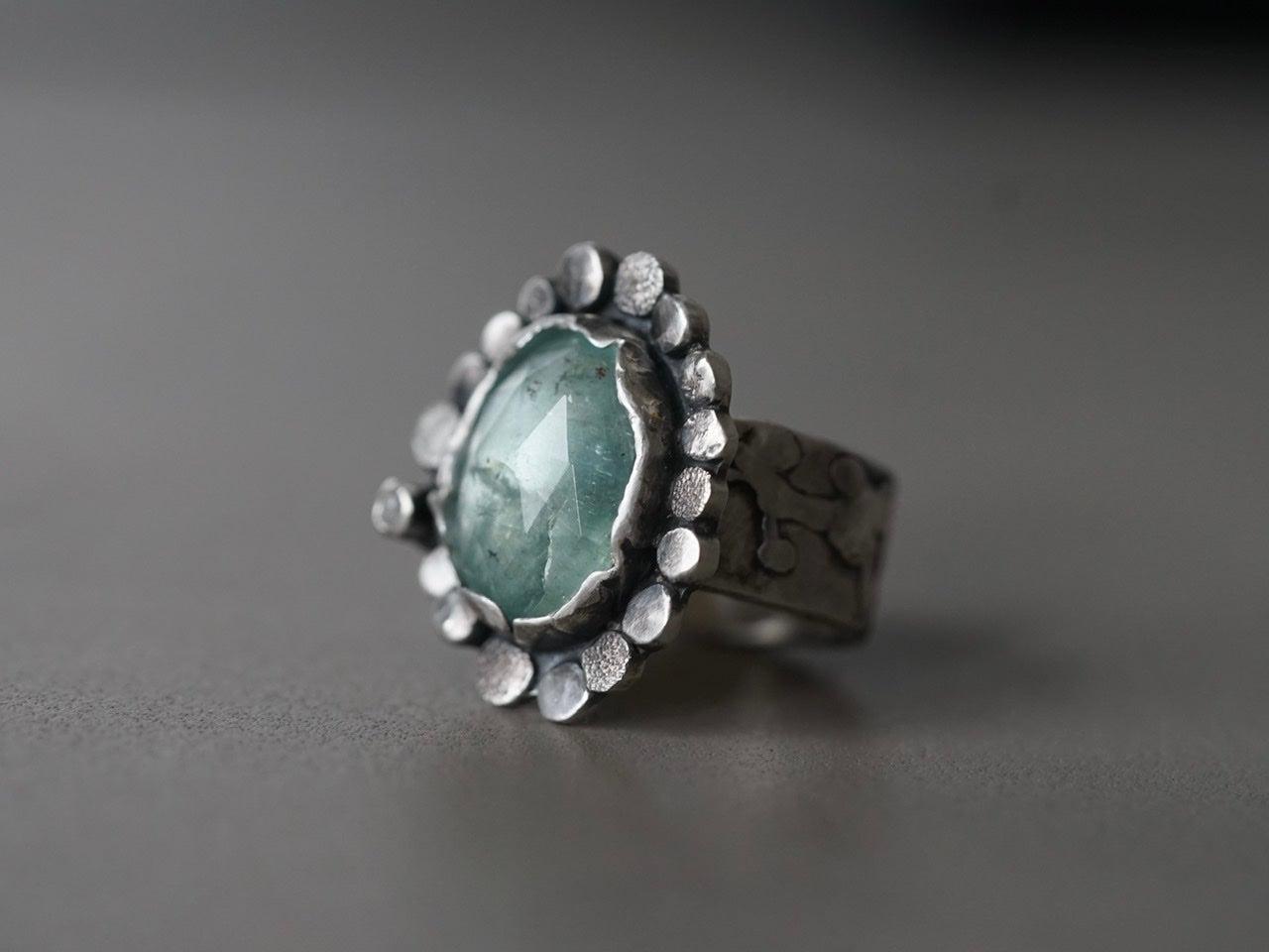 Large aquamarine and raw diamond statement ring size 9.5