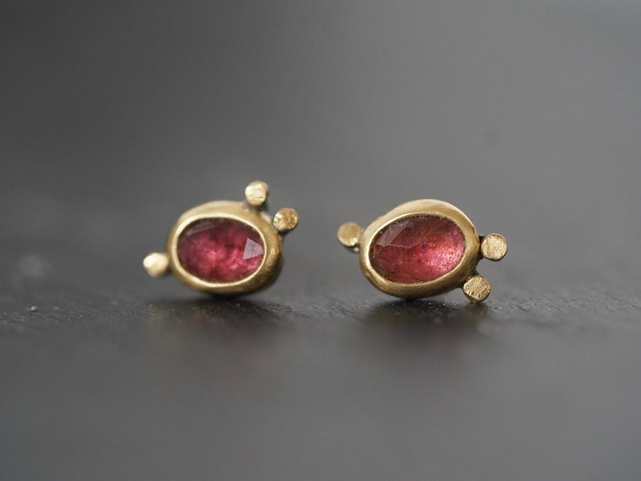 Rose cut pink tourmaline and 22k gold post earrings