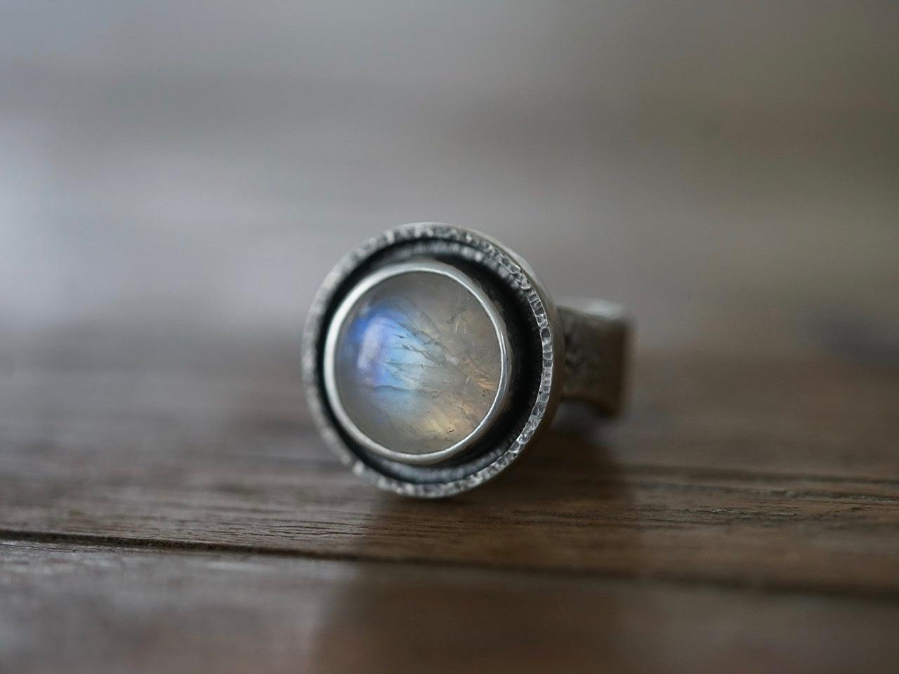 Moonstone and sterling silver ring, size 7.75