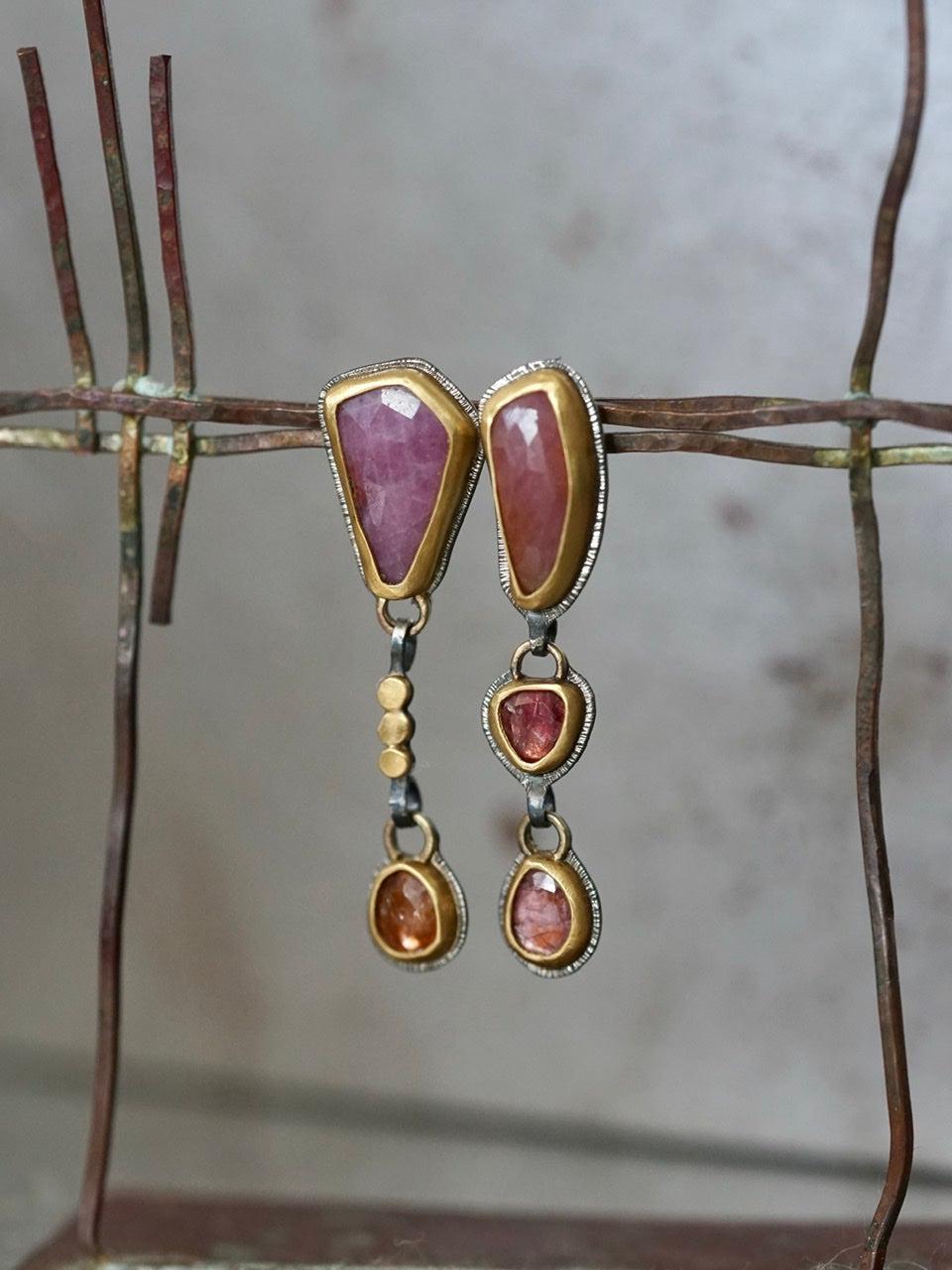 Asymmetrical Sapphire and spinel earrings