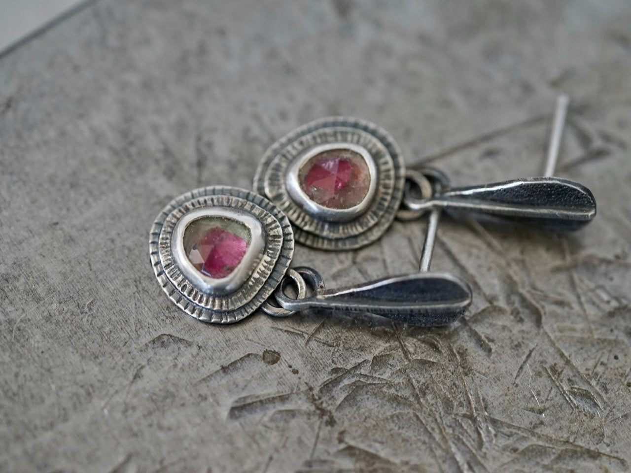 Watermelon tourmaline dangly drop earrings
