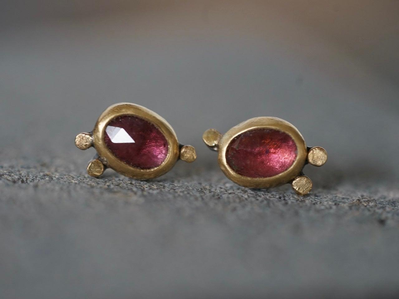 Rose cut pink tourmaline and 22k gold post earrings