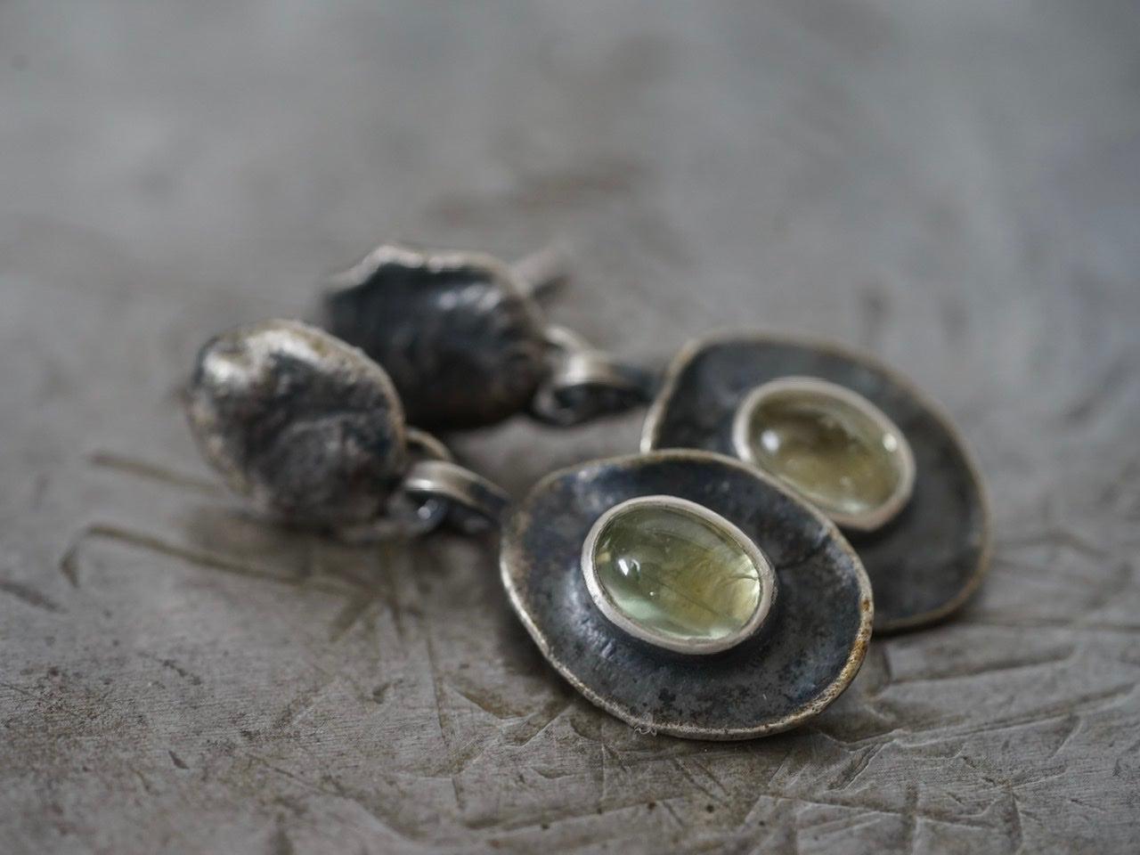 Melted series, green aquamarine earrings