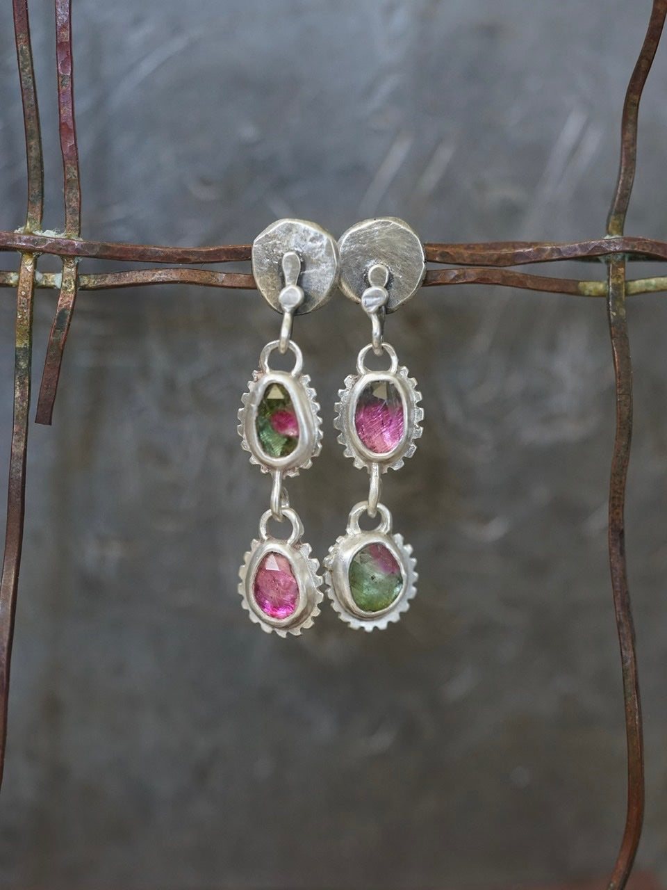 RESERVED Watermelon tourmaline earrings